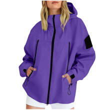 Giacca con cappuccio e cerniera impermeabile leggera per coppie – Abbigliamento casual e alla moda per esterni da donna, compatibile con le coppie
