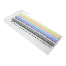 OUNONA Lot de 6 pailles réutilisables en silicone avec brosse, 25 pailles à jus.