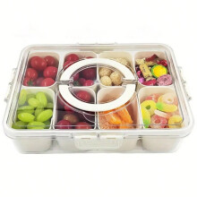 Plateau compartimenté avec couvercle et poignée – Organisateur portable pour charcuterie et en-cas (bonbons, fruits, noix) – 1 pièce, blanc