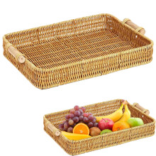 Plateau de service rectangulaire en rotin tressé – Panier rustique fait main pour fruits, pain et en-cas, idéal pour la cuisine, la maison et la