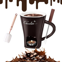 Chocolate Fondue Mug Set Ceramic 2-Piece with Forks