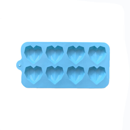 Molde de silicone 3D em formato de coração, azul, com 8 cavidades, 20,2 x 10,2 cm (7,95 x 4 polegadas).