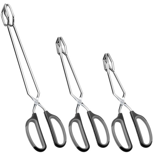 Conjunto de Pinças Premium, 3 Tamanhos (10, 12 e 16 polegadas), Design de Tesoura para Churrasco e Cozinha, Cabo Antiderrapante, Pode Ser Lavado na
