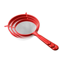 Ensemble de 3 passoires en plastique à mailles fines – Tamis de cuisine pour fruits, herbes et céréales, rouge