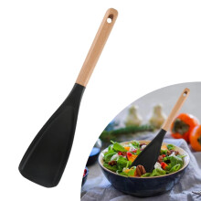 Cuillère de cuisine pour ustensiles antiadhésifs, idéale pour cuisiner et servir. Cuillère robuste en silicone mat sans BPA, manche en bois pour