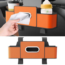 Organisateur de voiture multifonctionnel à placer au-dessus du siège, avec 2 porte-gobelets, une boîte à mouchoirs et des crochets – Compatible