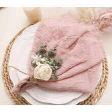 Serviettes en tissu à franges, lot de 12, rose poudré, 100 % coton doux naturel, lavables, idéales pour Pâques, le printemps, les mariages et les