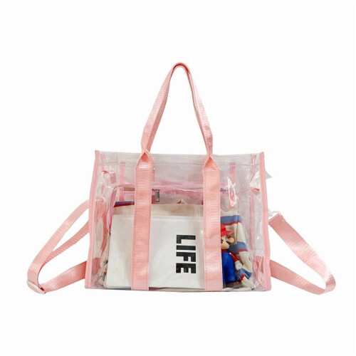 Γυναικεία διαφανής τσάντα tote από PVC, ροζ