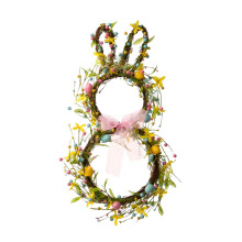 Coroană de Paște cu ouă de răchită, iepuraș, decorațiune de primăvară cu ușă suspendată, 65x35cm, pentru ușa din față, decor de perete