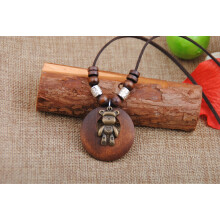 Vintage wooden necklace ethnic pendant knot chain