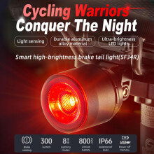 Lumină spate inteligentă pentru bicicletă, reîncărcabilă prin USB-C, IPX6