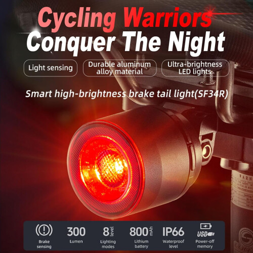 Smart Bike Tail Light USB-C Rechargeable IPX6