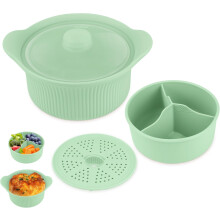 Silicone Microwave Steamer Basket – Baby Food & Veggie Steamer for Rice, Meat, Dumplings; Oven & Dishwasher Safe (Green, 42oz)