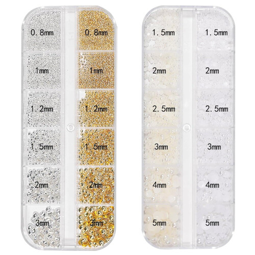 Nagelstenar Guld Silver Mikropärlor Platt Baksida 3D Strass 2