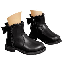 Girls Ankle Booties for Toddler to Kids – Winter/Spring Casual Bowknot Boots, Soft Sole, Elastic, Comfortable – Black, Size 3.5–4 Years