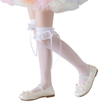 Dress Socks for Spring Antimosquito Knee High Socks for Kids Breathable Lace Trim Ribbon Bows Socks for Girl