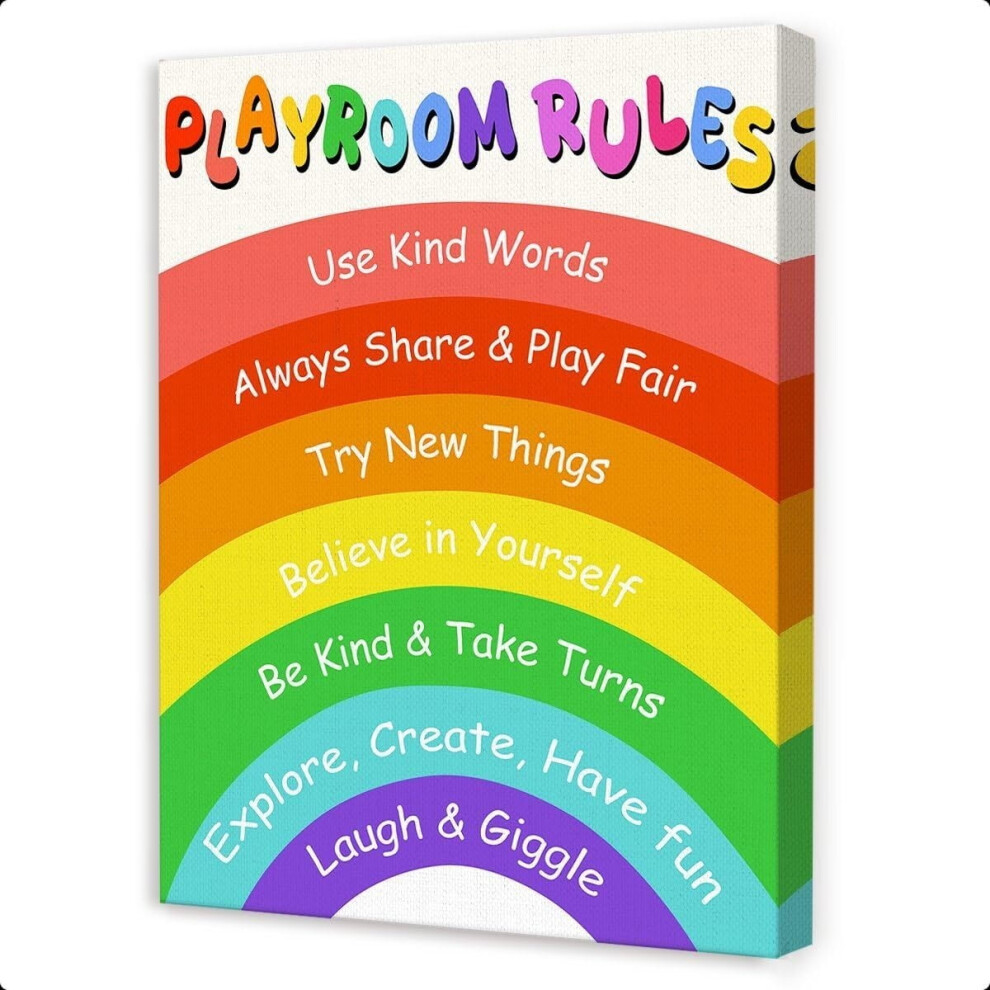 Playroom Rules Wall Decor,Inspirational Wall Art for Kids,Playroom Canvas Wall Decor for Classroom Nursery