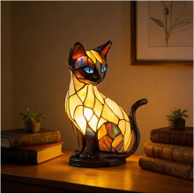 Lampe chat en vitrail, lampe de table vintage en résine représentant un animal, veilleuse, pour la décoration du salon, de la chambre ou du