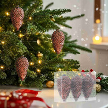 3PCS Christmas Pinecone Ornaments, Glitter Painted Hanging Decor for Tree, DIY Crafts, Fall Thanksgiving Decoration (Coffee)