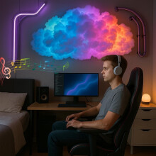 Lampe nuage LED 157,48" avec rythme musical, lampe nuage d'orage 3D à couleur réglable DIY pour chambre/salle de jeux, fixation murale,