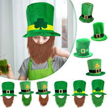 Chapeau de la Saint-Patrick avec barbe - Chapeau de fête irlandaise pour adultes, accessoire de costume pour spectacle de carnaval, décorations de