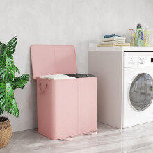136L Collapsible 2-Compartment Laundry Basket with Lid & Removable Bags – Compatible with Home, Dorm, Bathroom