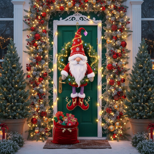 Cortina de Natal para Porta, 35x73 polegadas, Decoração Festiva de Natal