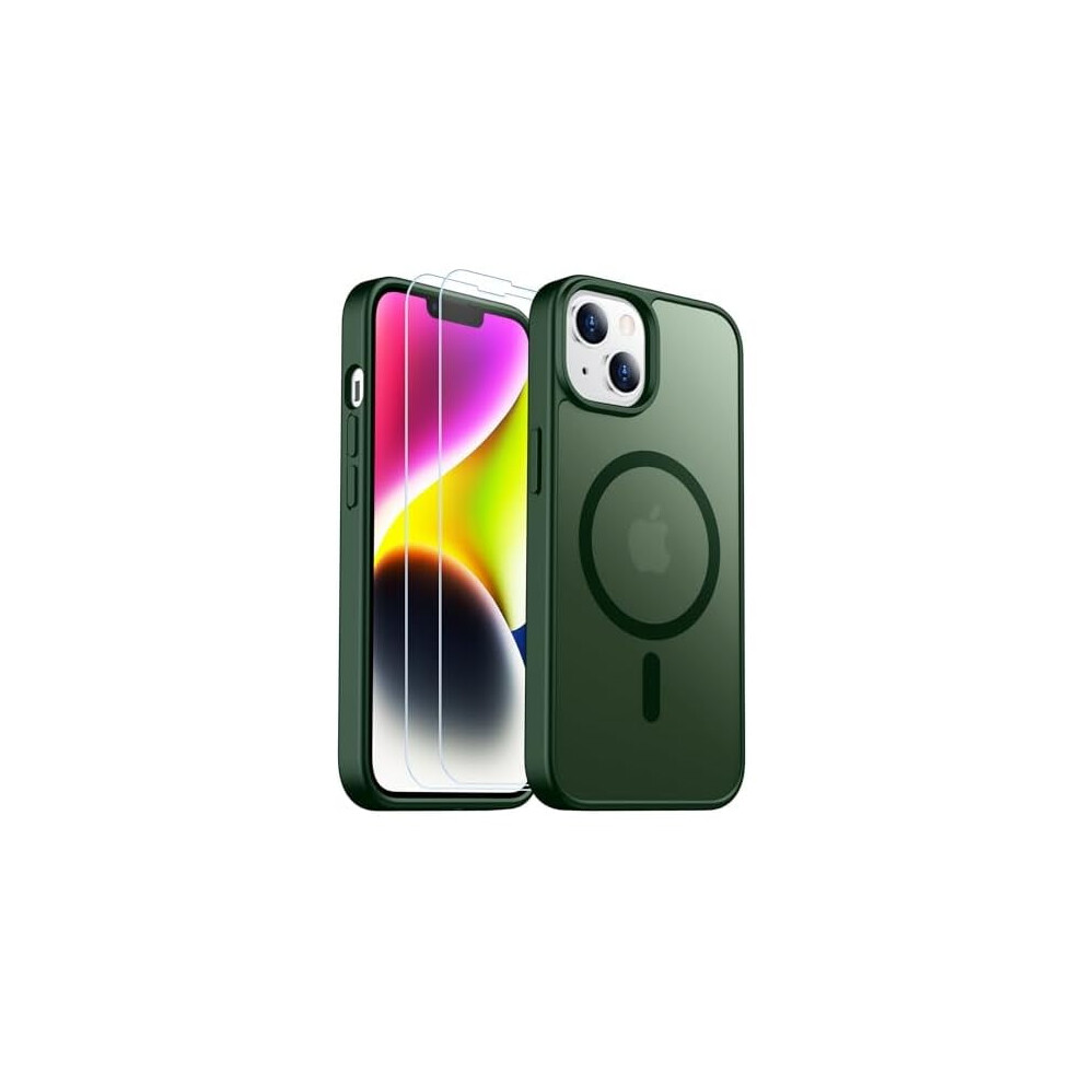 Magnetic Translucent Iphone 14 Plus Case + 2-Pack Tempered Glass Screen Protectors, Anti-Fingerprint & Scratch-Resistant, Green 9555307478300