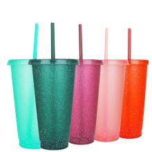 Gobelets en plastique avec couvercles et pailles, lot de 5 gobelets réutilisables de 710 ml (24 oz) pour café glacé, parfaits pour les fêtes et