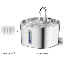 Fuente de agua para gatos de acero inoxidable, 2,2 L, cuadrada.