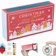Kit de calendrier de l'Avent au point de croix, compte à rebours de 24 jours, cadeau de broderie idéal pour les débutants et les amateurs de