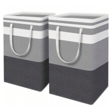 2pcs 100L Waterproof Freestanding Collapsible Laundry Basket with Extended Handles, Grey – Compatible with Dorm & Family Use