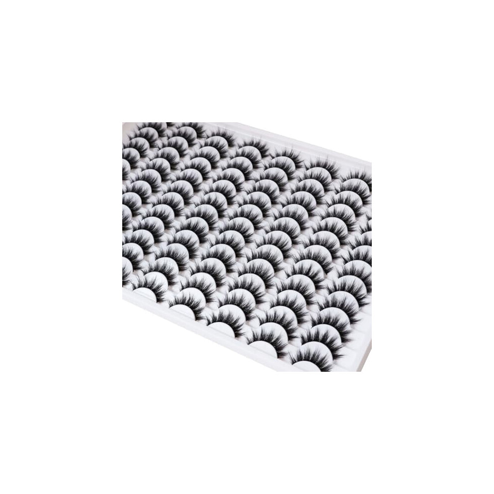 False Eyelashes 48 Pairs Faux Mink Lashes 14mm Wispy Lashes 3D Fluffy Cat Eye Lashes Pack Bulk Wholesale Strip Lashes(style 48-035)