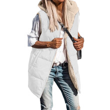 Ärmellose Damen-Winter-Steppweste mit Kapuze, doppelseitig, wendbar, fleecegefüttert, lockere Passform, mit Taschen