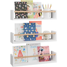 Nursery Bookshelves, 32in Floating Bookshelves for Wall Set of 3, Wood Wall Mounted Floating Shelves for Baby Nursery Decor and Toys Storage