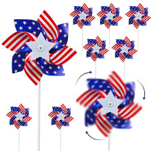 American Flag Patriotic Pinwheels – 1 Pack, Red White Blue Yard Decor, Outdoor Windmills Compatible with 4th of July