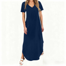 Women's V-Neck Short Sleeve Summer Dress with Pockets, Loose Casual Straight Fit, Soft & Breathable – Compatible with Daily Wear