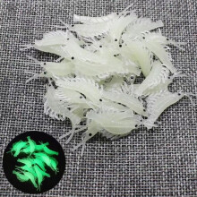 10 esche artificiali in silicone morbido a forma di gamberetto per la pesca.