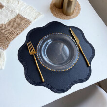 6-Pack Nordic Round Leather Placemats, 15", Heat-Insulating & Non-Slip, Black – Compatible with Christmas Decor