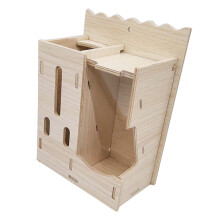 Wooden Hamster Maze Villa Habitat with Slide Seesaw Climbing Ladder Platform Chew Proof Hideout Toy for Gerbils Mice Small Animals D 17x17x2cm