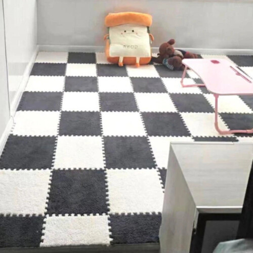 Υπνοδωμάτιο βελούδινο χαλί patchwork κομοδίνο τετράγωνο αφρώδες μαξιλάρι παχύ 2