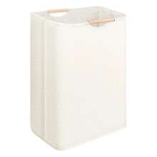 Large 72L Collapsible Laundry Hamper with Bamboo Handles, Waterproof & Freestanding – White