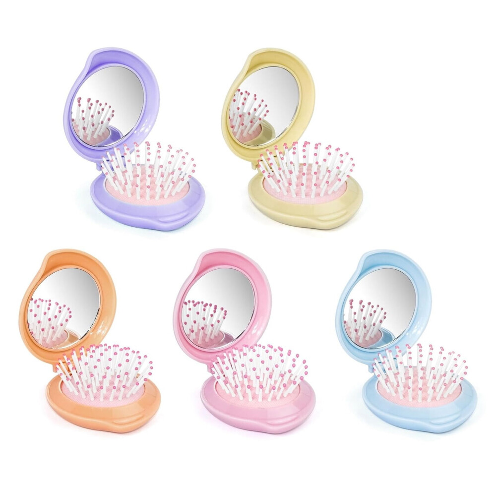 Unisex Peach 5Pcs Foldable Travel Hair Brushes With Mirror, -Shaped, Hd Mirror, Mini Compact Hair Massage Comb Â Compatible With All Purse Sizes