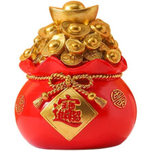 Hars muntzakje, traditioneel Feng Shui-ornament, Chinees Nieuwjaar bureaubeeldje, geluksbrenger in de vorm van een goudstaaf - 11x11x13cm