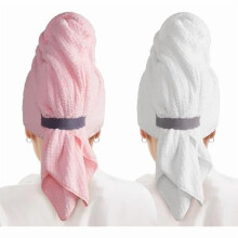 2 Pack Microfiber Hair Towel Wrap for Women, Quick Dry Turban with Elastic Band, Compatible with Curly Hair – Pink & White