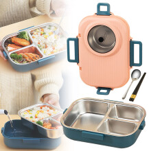 Boîte à lunch Bento robuste en acier inoxydable, 3 compartiments, étanche, avec baguettes et cuillère, convient aux adultes, 23 x 16 x 9 cm
