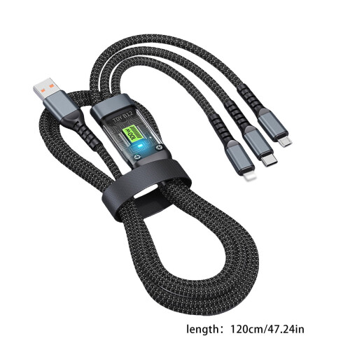 Καλώδιο USB 3 σε 1, Γρήγορη φόρτιση 100W, Διαφανές Φωτεινό, Πλεγμένο με Νάιλον, Συμβατό 2