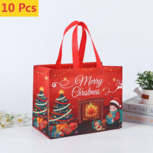 Lot de 10 sacs cadeaux de Noël extra larges, sacs fourre-tout réutilisables en non-tissé avec poignées, 30 x 18 x 25 cm, compatibles avec les
