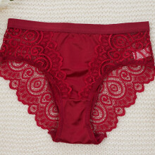 Calcinha feminina de renda vermelha de cintura média tamanho M