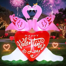 6.6FT Valentine Inflatable Flamingos Couple with Heart, LED Lights – Outdoor Yard Decoration, Compatible with Valentine's Day & Wedding Party